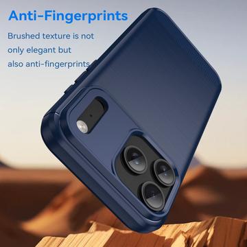 iPhone 17 Pro Max Børstet TPU Cover - Karbonfiber - blå