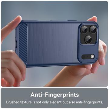 iPhone 17 Pro Max Børstet TPU Cover - Karbonfiber - blå