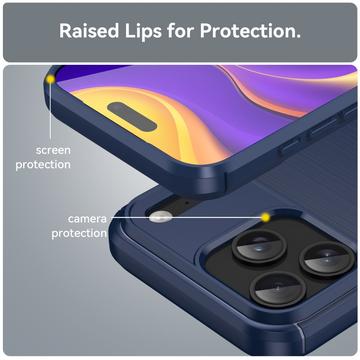 iPhone 17 Pro Max Børstet TPU Cover - Karbonfiber - blå