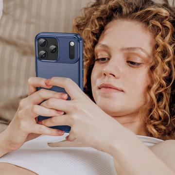 iPhone 17 Pro Max Børstet TPU Cover - Karbonfiber - blå