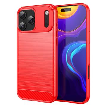 iPhone 17 Pro Max Børstet TPU Cover - Karbonfiber - rød