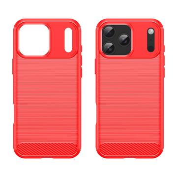 iPhone 17 Pro Max Børstet TPU Cover - Karbonfiber - rød