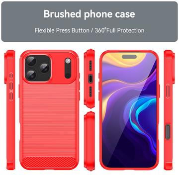 iPhone 17 Pro Max Børstet TPU Cover - Karbonfiber - rød