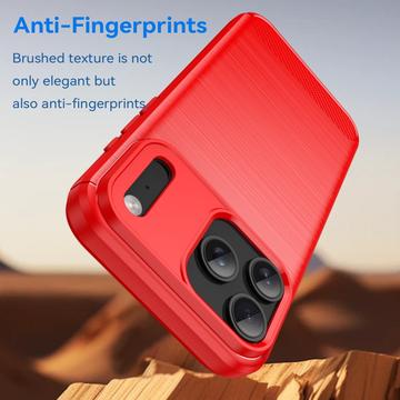 iPhone 17 Pro Max Børstet TPU Cover - Karbonfiber - rød