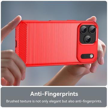 iPhone 17 Pro Max Børstet TPU Cover - Karbonfiber - rød