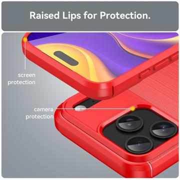 iPhone 17 Pro Max Børstet TPU Cover - Karbonfiber - rød
