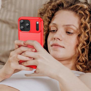 iPhone 17 Pro Max Børstet TPU Cover - Karbonfiber - rød