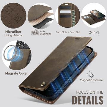 iPhone 17 Pro Max Caseme C49 2-i-1 aftagelig pungetui - MagSafe-kompatibel, RFID - Kaffe