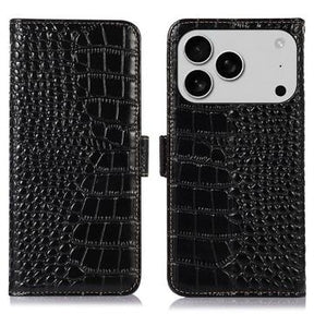 iPhone 17 Pro Max Crocodile Series Læderpung med RFID - Sort