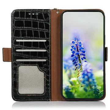 iPhone 17 Pro Max Crocodile Series Læderpung med RFID - Sort