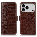 iPhone 17 Pro Max Crocodile Series Læderpung med RFID - Brun