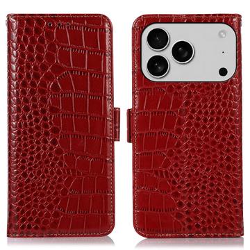 iPhone 17 Pro Max Crocodile Series Læderpung med RFID - Rød