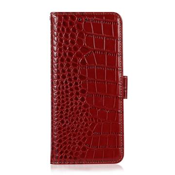 iPhone 17 Pro Max Crocodile Series Læderpung med RFID - Rød