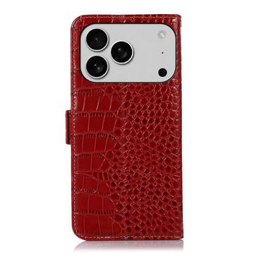 iPhone 17 Pro Max Crocodile Series Læderpung med RFID - Rød