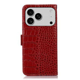 iPhone 17 Pro Max Crocodile Series Læderpung med RFID - Rød