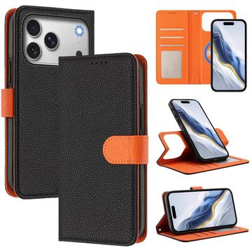 iPhone 17 Pro Max aftageligt pungetui med MagSafe, RFID-beskyttelse og håndrem - sort / orange