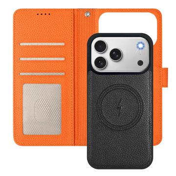 iPhone 17 Pro Max aftageligt pungetui med MagSafe, RFID-beskyttelse og håndrem - sort / orange