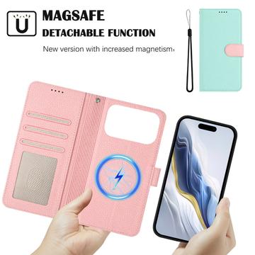 iPhone 17 Pro Max aftageligt pungetui med MagSafe, RFID-beskyttelse og håndrem - Mynte / Pink