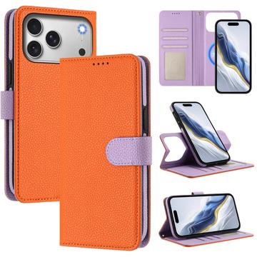 iPhone 17 Pro Max aftageligt pungetui med MagSafe, RFID-beskyttelse og håndrem - orange / lilla
