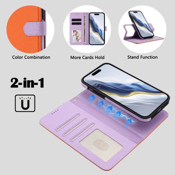 iPhone 17 Pro Max aftageligt pungetui med MagSafe, RFID-beskyttelse og håndrem - orange / lilla