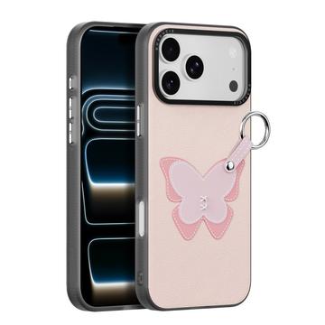 iPhone 17 Pro Max Dux Ducis Luvy cover med fingerring/håndrem - lyserød / sommerfugl