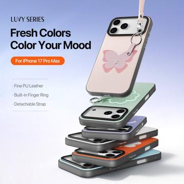 iPhone 17 Pro Max Dux Ducis Luvy cover med fingerring/håndrem - lyserød / sommerfugl