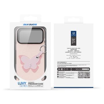 iPhone 17 Pro Max Dux Ducis Luvy cover med fingerring/håndrem - lyserød / sommerfugl