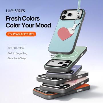iPhone 17 Pro Max Dux Ducis Luvy cover med fingerring/håndrem - himmelblå / hjerte