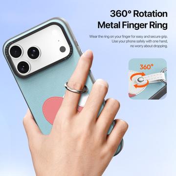 iPhone 17 Pro Max Dux Ducis Luvy cover med fingerring/håndrem - himmelblå / hjerte