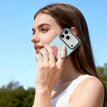 iPhone 17 Pro Max Dux Ducis Luvy cover med fingerring/håndrem - himmelblå / hjerte
