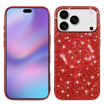 iPhone 17 Pro Max Galvaniseret glitter cover - MagSafe-kompatibel - rød