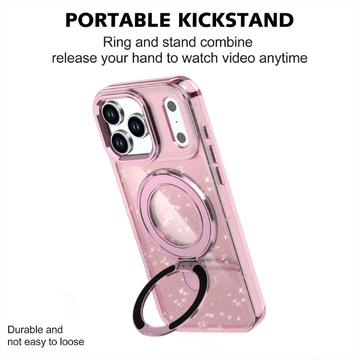 iPhone 17 Pro Max Glitter Hybrid Cover med Kickstand - MagSafe-kompatibel - Pink