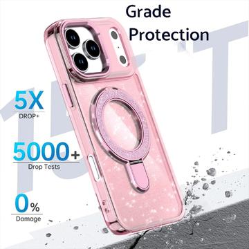 iPhone 17 Pro Max Glitter Hybrid Cover med Kickstand - MagSafe-kompatibel - Pink