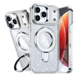 iPhone 17 Pro Max Glitter Hybrid cover med kickstand - MagSafe-kompatibel - Gennemsigtig