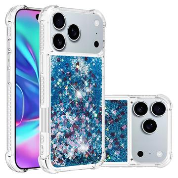 iPhone 17 Pro Max Glitter Quicksand TPU Cover - Blå hjerter