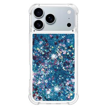 iPhone 17 Pro Max Glitter Quicksand TPU Cover - Blå hjerter