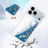 iPhone 17 Pro Max Glitter Quicksand TPU Cover - Blå hjerter
