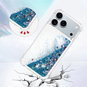 iPhone 17 Pro Max Glitter Quicksand TPU Cover - Blå hjerter