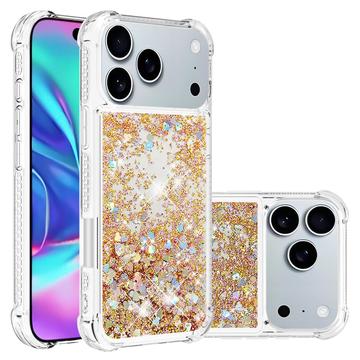 iPhone 17 Pro Max Glitter Quicksand TPU Cover - Guldhjerter