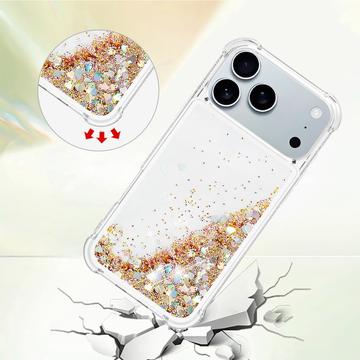 iPhone 17 Pro Max Glitter Quicksand TPU Cover - Guldhjerter