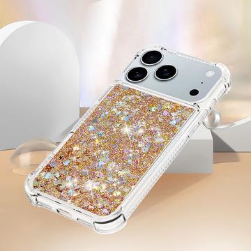 iPhone 17 Pro Max Glitter Quicksand TPU Cover - Guldhjerter