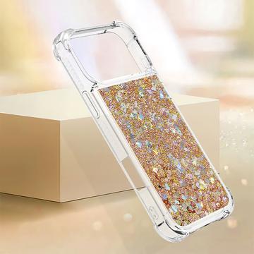 iPhone 17 Pro Max Glitter Quicksand TPU Cover - Guldhjerter