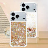 iPhone 17 Pro Max Glitter Quicksand TPU Cover - Guldhjerter