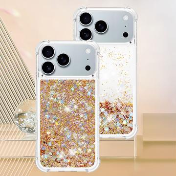 iPhone 17 Pro Max Glitter Quicksand TPU Cover - Guldhjerter