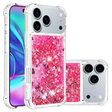 iPhone 17 Pro Max Glitter Quicksand TPU Cover - Lyserøde hjerter