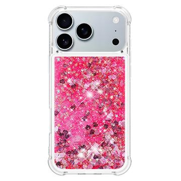 iPhone 17 Pro Max Glitter Quicksand TPU Cover - Lyserøde hjerter