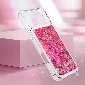 iPhone 17 Pro Max Glitter Quicksand TPU Cover - Lyserøde hjerter