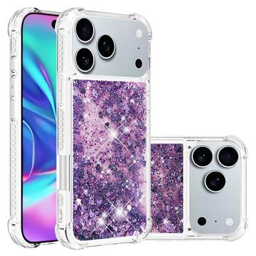 iPhone 17 Pro Max Glitter Quicksand TPU Cover - Lilla hjerter