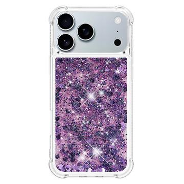 iPhone 17 Pro Max Glitter Quicksand TPU Cover - Lilla hjerter