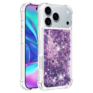 iPhone 17 Pro Max Glitter Quicksand TPU Cover - Lilla hjerter